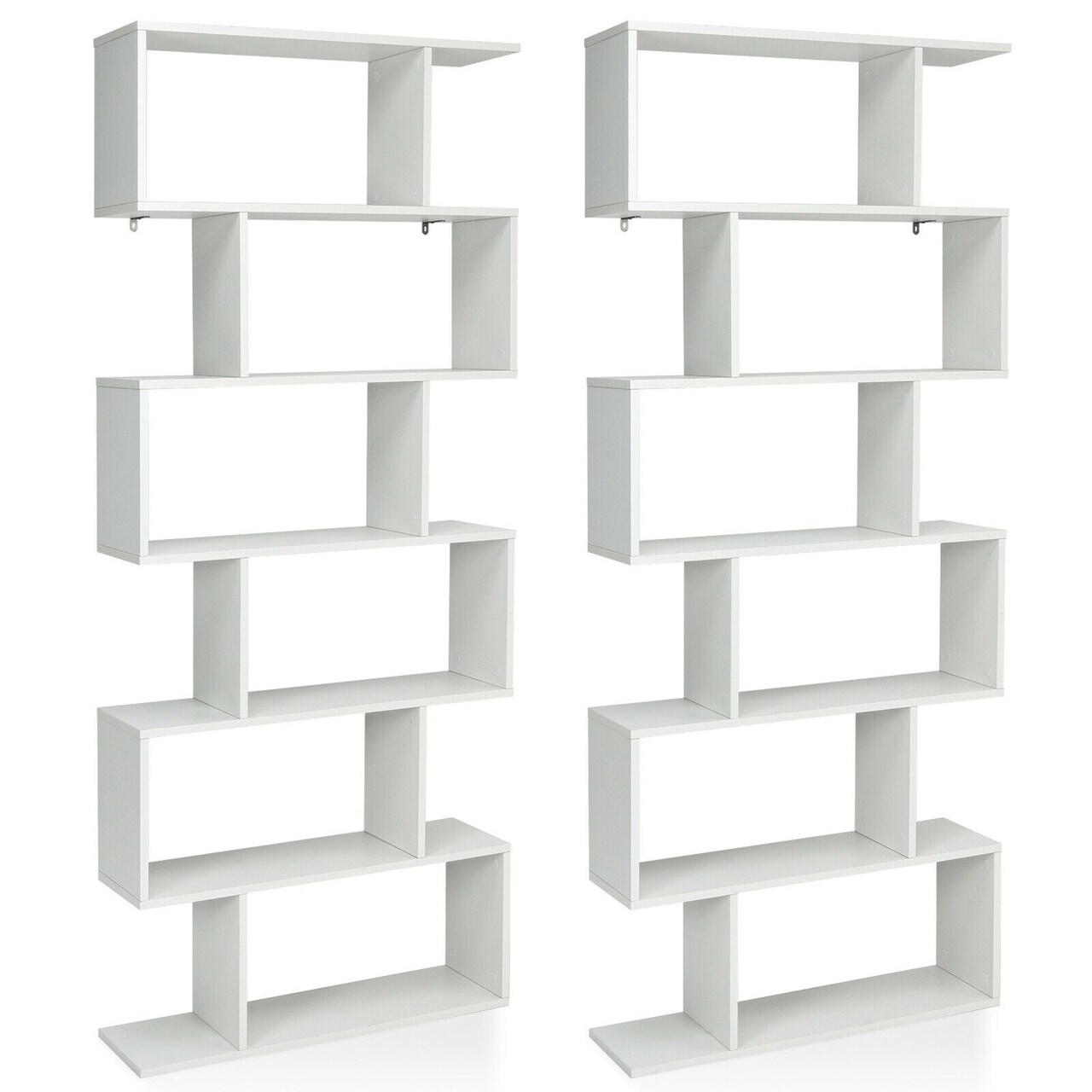 Costway 2 PCS 6 Tier S-Shaped Bookshelf Storage Display Bookcase Z-Shelf